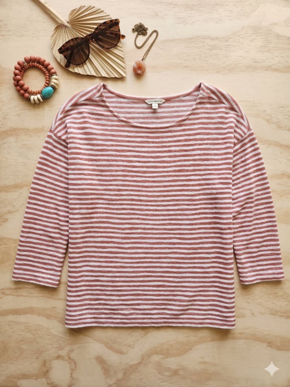 Lucky Brand Rust and White Striped Long Sleeve Tee